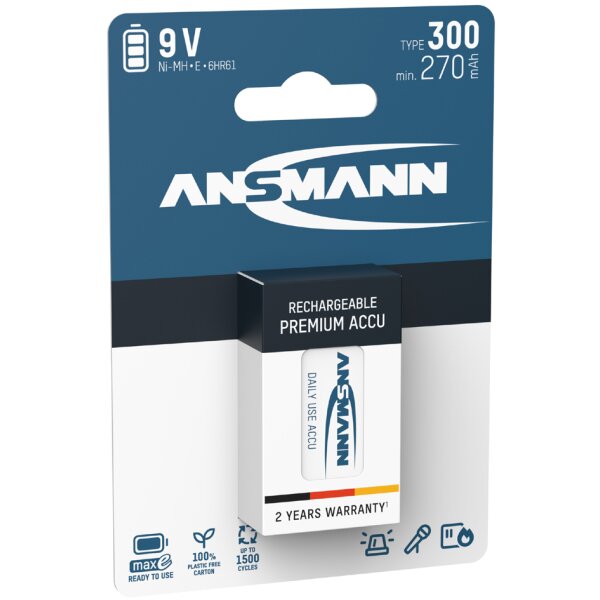 ANSMANN Pile rechargeable NiMH maxE, bloc E 9V, 300 mAh