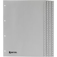 HETZEL Kunststoff-Register, Zahlen, A4, 1-52, PP, grau