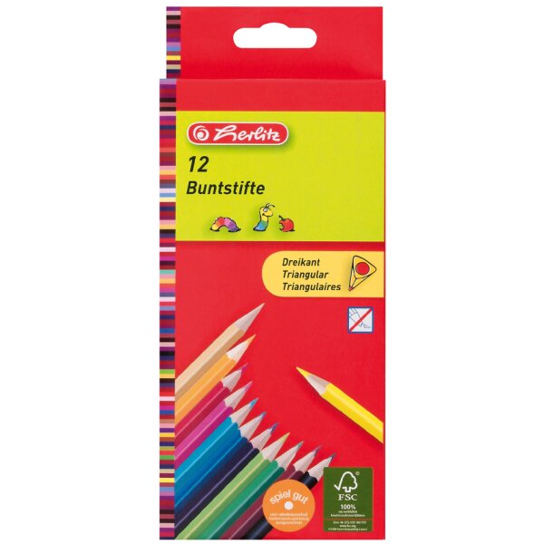 herlitz Dreikant-Buntstifte, 6er Karton-Etui