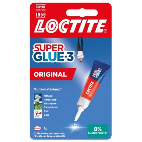 LOCTITE Colle instantan&eacute;e SUPER GLUE-3 Original, tube de 3 g