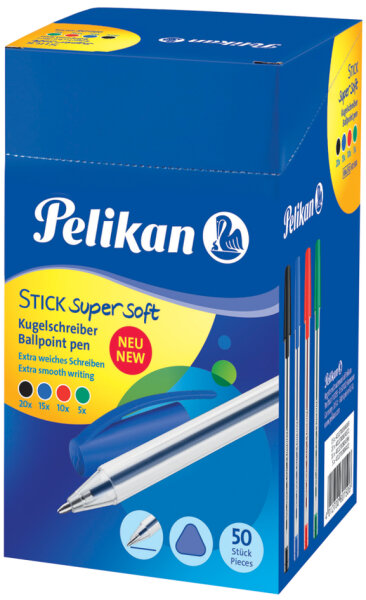 Pelikan Stylo à bille STICK super soft, assorti, présentoir
