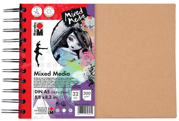 Marabu Cahier à spirale Mixed Media, format A5, 300 g/qm,