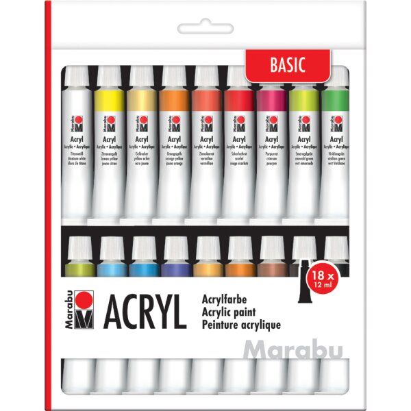 Marabu Acrylfarben-Set, 18 x 36 ml, farbig sortiert