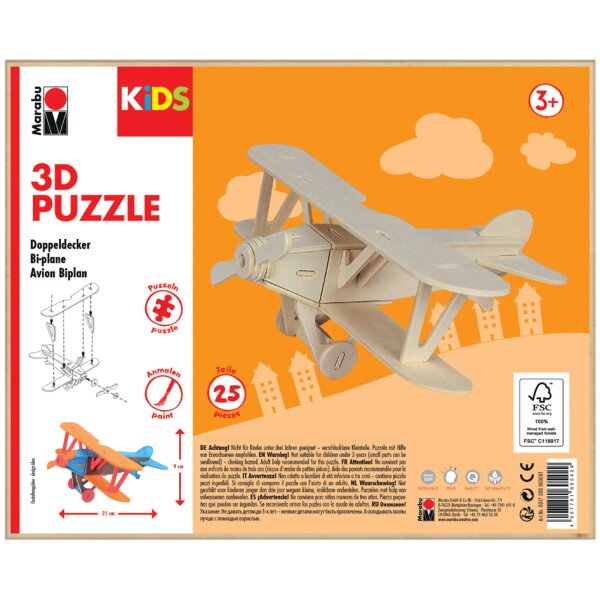 Marabu KiDS 3D Puzzle "Flugzeug Doppeldecker", 25 Teile