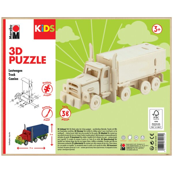 Marabu KiDS Puzzle 3D Camion, 38 pièces