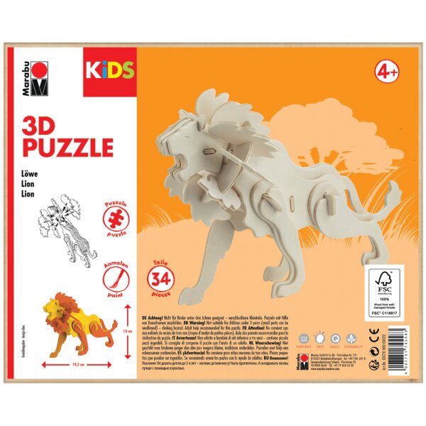 Marabu KiDS Puzzle 3D Lion, 34 pièces