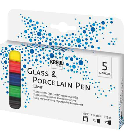 KREUL Marqueur pour verre Glass & Porcelain Pen, kit de 5