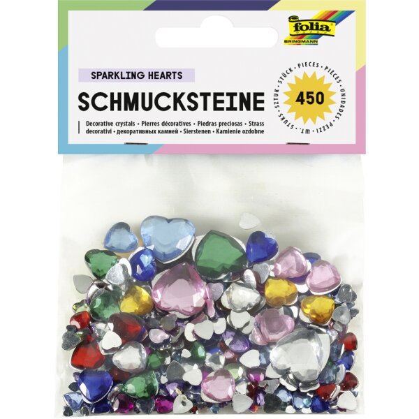 folia Schmucksteine "Herzen", Grössen und Farben sortiert