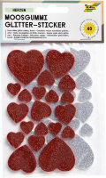 folia Moosgummi Glitter-Sticker, Herzen rot silber