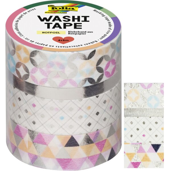 folia Deko-Klebeband Washi-Tape HOTFOIL SILBER, 4er Set