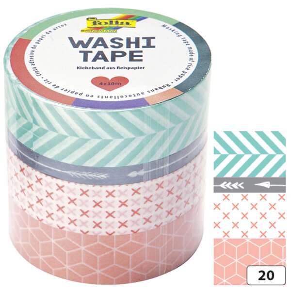 folia Deko-Klebeband Washi-Tape GEOMETRISCH, 4er Set