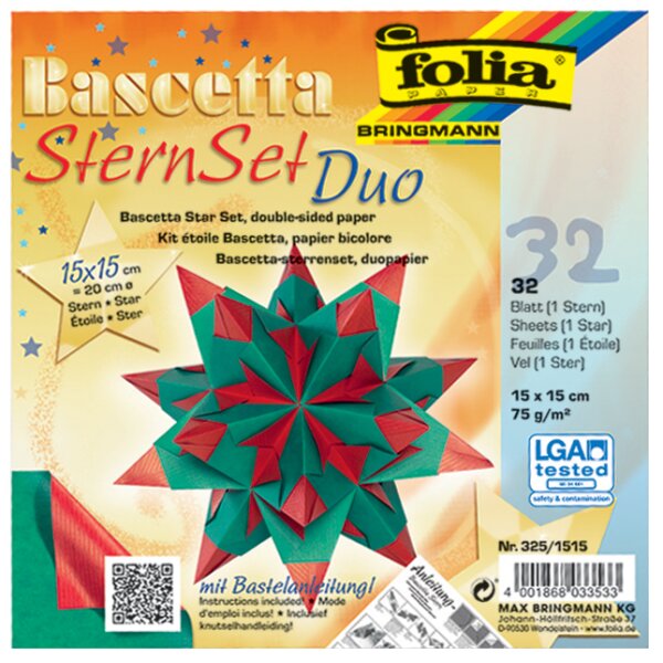 folia Faltblätter Bascetta-Stern, 150 x 150 mm, hochrot gold