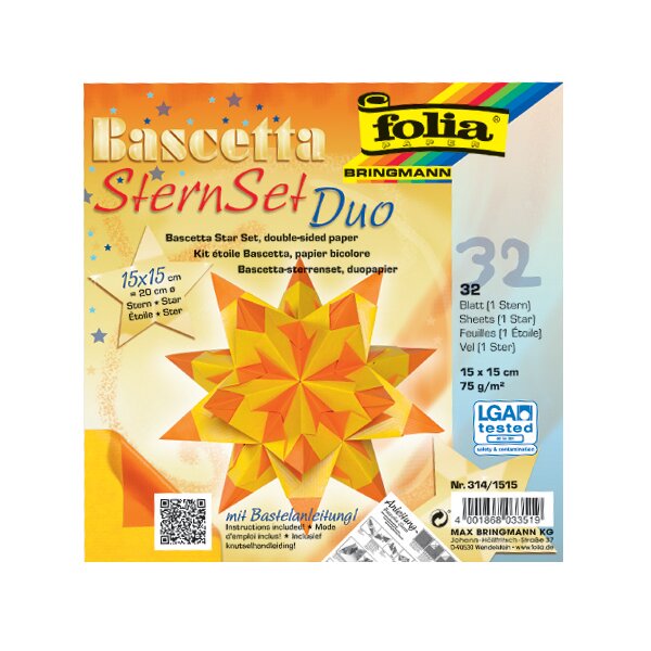 folia Faltblätter Bascetta-Stern, 150 x 150 mm, hochrot gold