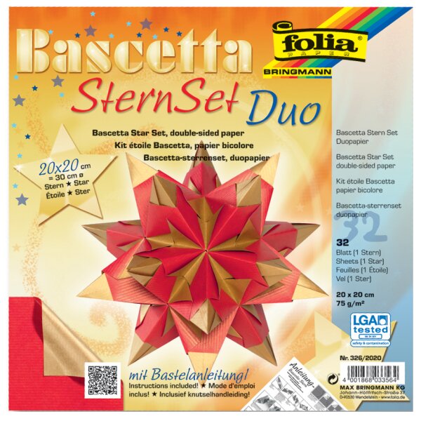 folia Faltblätter Bascetta-Stern, 200 x 200 mm, hochrot gold