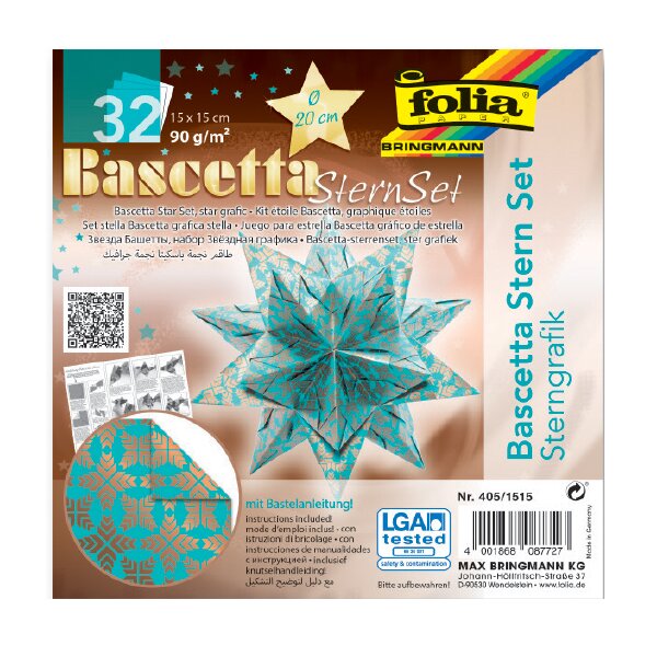 folia Feuilles de papier pliable étoile Bascetta, turquoise/