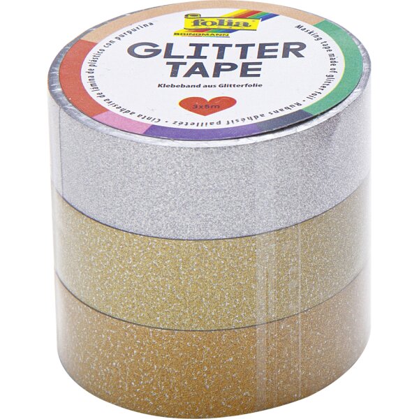 folia Ruban adhésif déco Glitter Tape, argent/or clair/or