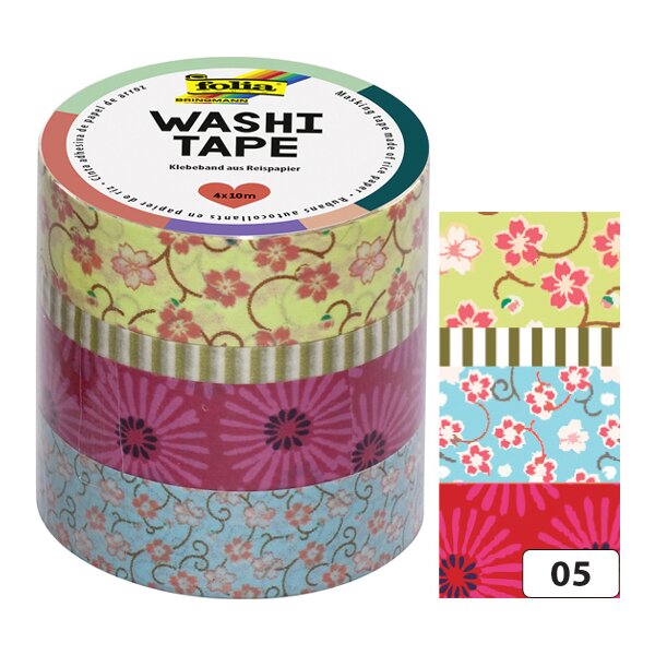 folia Deko-Klebeband Washi-Tape TROPICAL, 4er Set