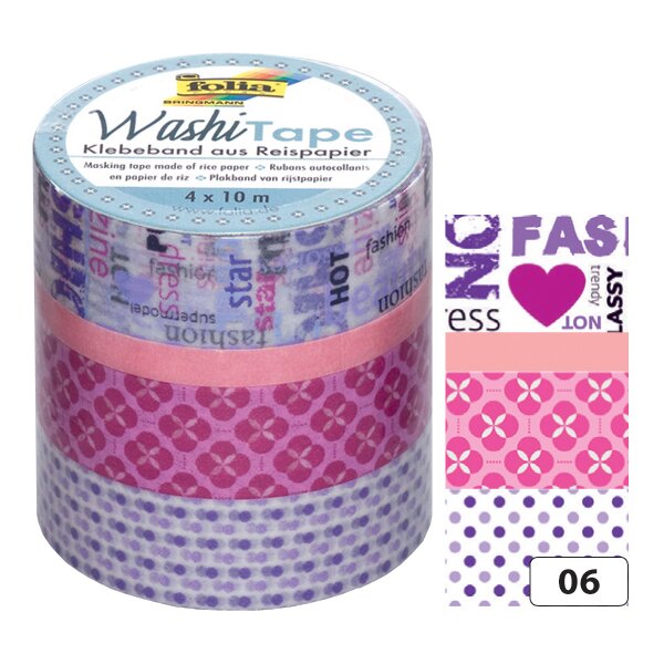folia Deko-Klebeband Washi-Tape TROPICAL, 4er Set