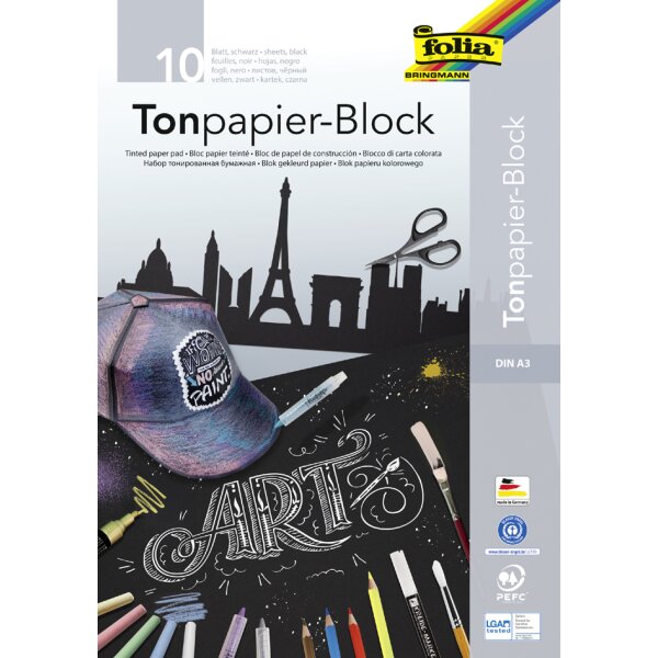 folia Bloc de papier de couleur, A4, 130 g/m2, noir