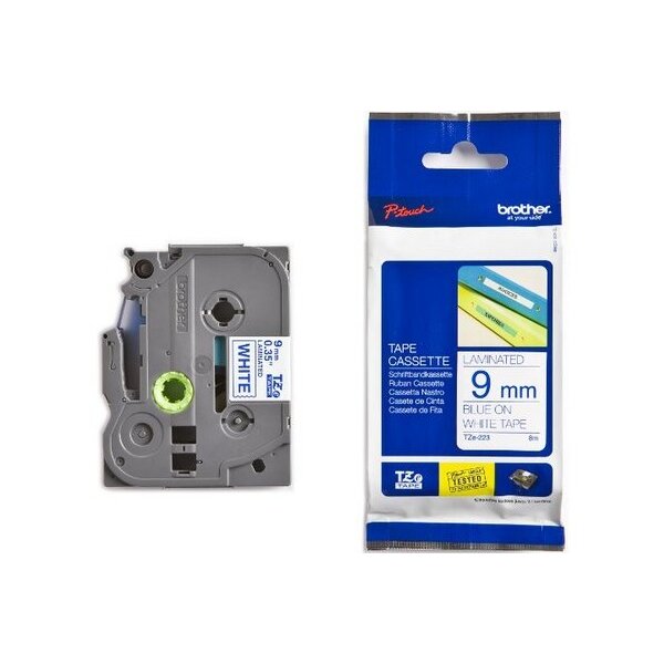 PTOUCH Ruban, laminé bleu/blanc TZe-223 PT-1280VP 9 mm