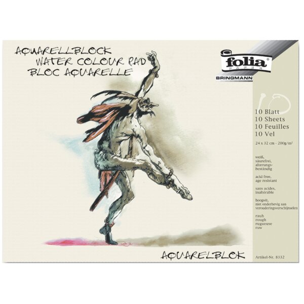 folia Aquarellblock, rauh, 300 x 400 mm, 200 g qm, weiss