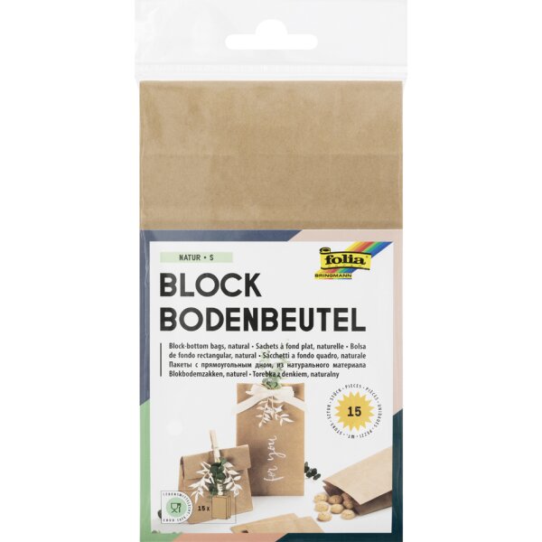 folia Papiertüten mit Blockboden, 120 x 60 x 210 mm, natur