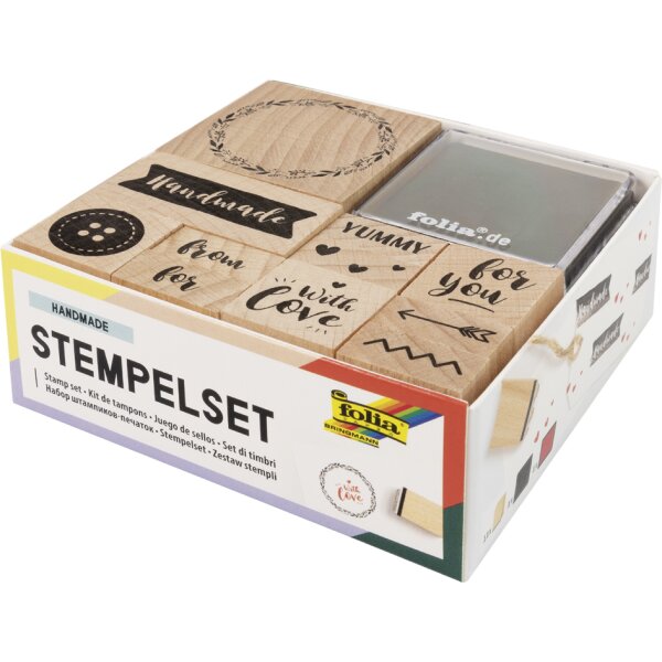 folia Motivstempel-Set "Handmade", aus Holz, 13-teilig
