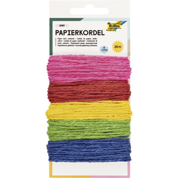 folia Papierkordel NATUR, 5 m, farbig sortiert