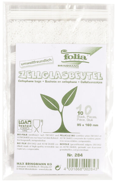 folia Zellglasbeutel Spitzendruck, Masse: (B)115 x (H)190 mm