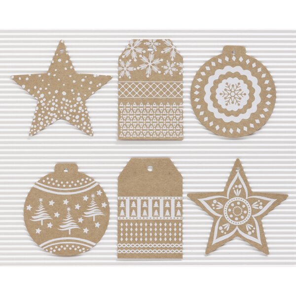 folia Etiquette cadeau Noël papier kraft, avec ficelle