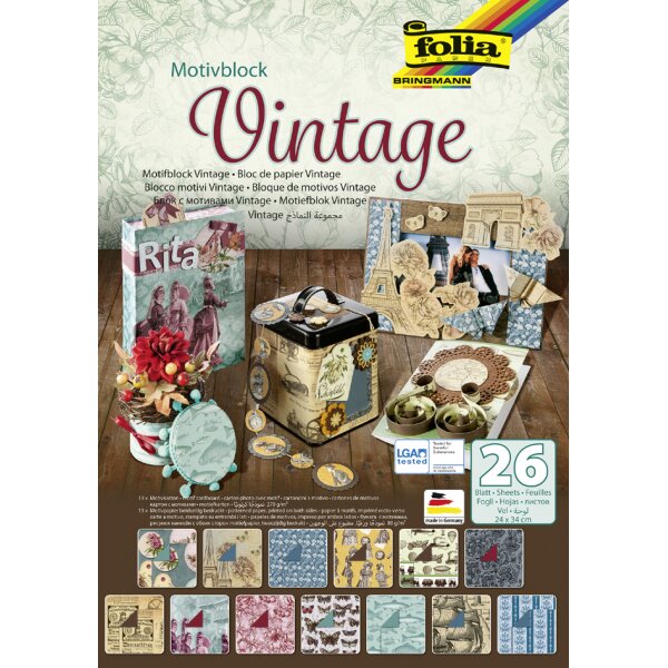 folia Bloc en papier &agrave; motifs Vintage, 240 x 350 mm
