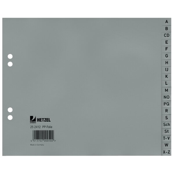 HETZEL Kunststoff-Register, A-Z, A4 halbe Höhe, 20-teilig