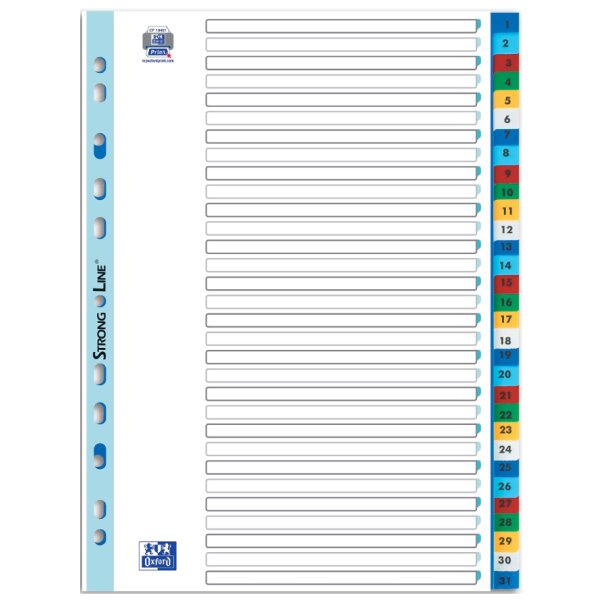 Oxford Kunststoff-Register, Zahlen, A4, farbig, 10-teilig