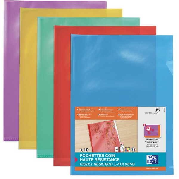 Oxford Pochettes-coin haute résistance, A4, en PVC, 0,15 mm
