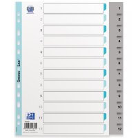 Oxford Kunststoff-Register, Zahlen,A4, grau, 12-teilig,...