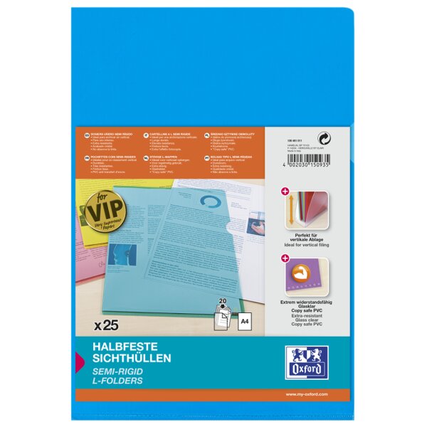 Oxford Pochettes coin Premium, A4, PVC, transparent, jaune