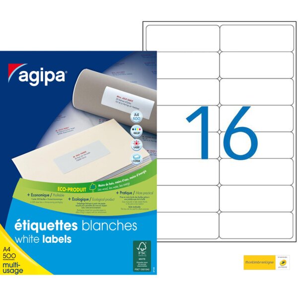 agipa Etiquette universelle, 99,1 x 33,9 mm, blanc