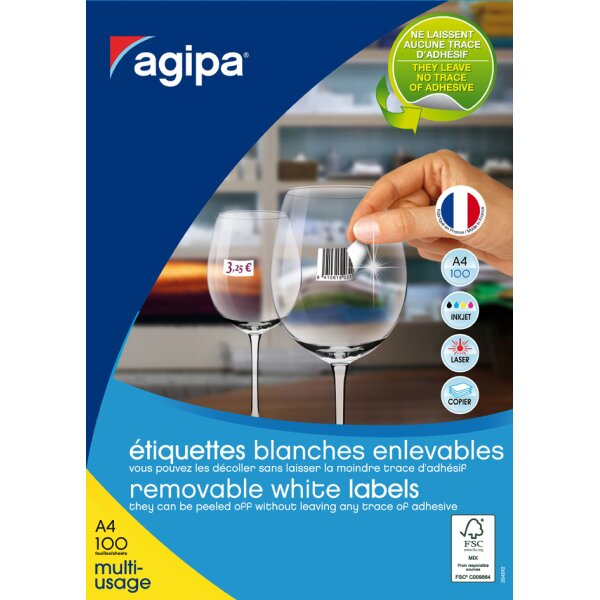 agipa Etiquette universelle, 38 x 21,2 mm, blanc