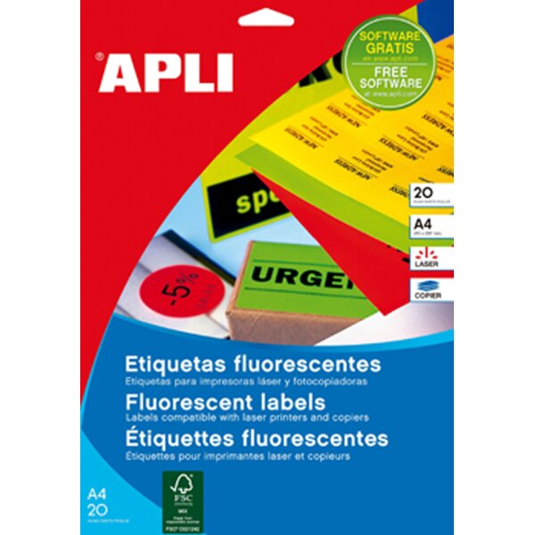 APLI Etiquette dadresse, 99,1 x 67,7 mm, jaune fluo