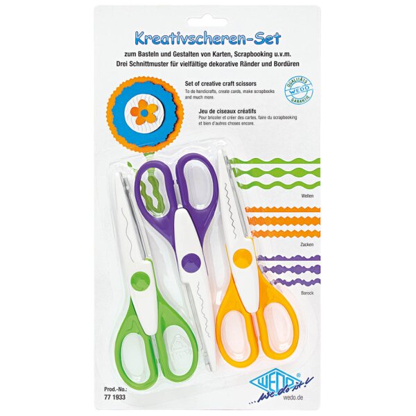 WEDO Konturenscheren-Set, 3er Set, farbig sortiert