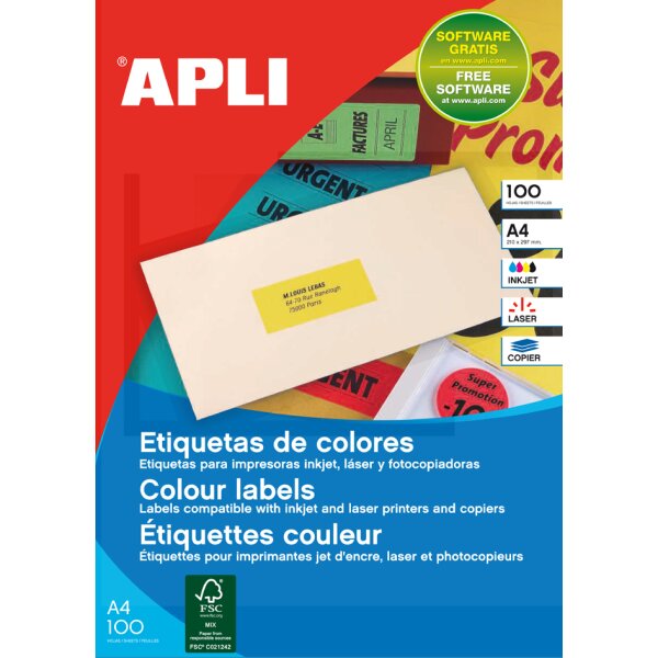 APLI Etiquette dadresse, 70 x 35 mm, vert fluo