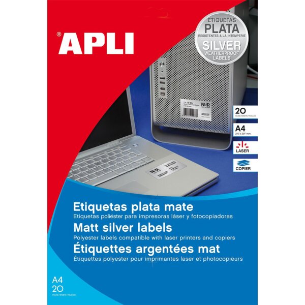 APLI Typenschild-Etiketten, 96 x 50,8 mm, silber