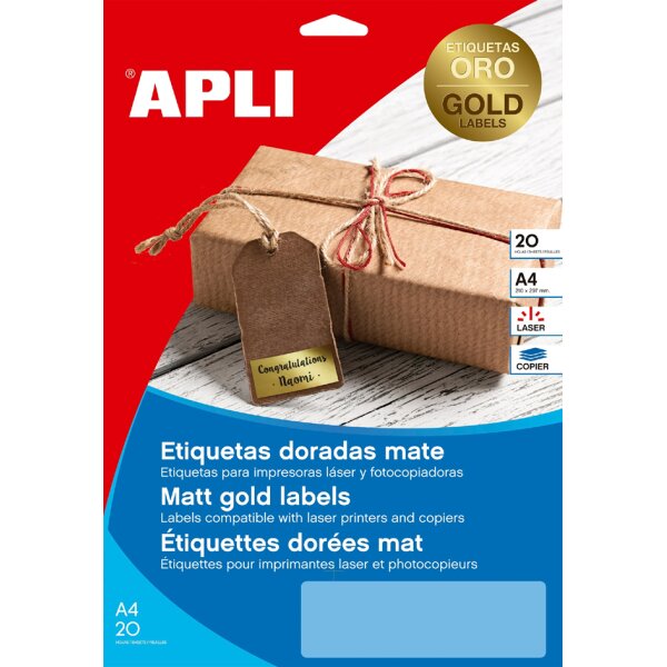 APLI Etiquette, m&eacute;tallis&eacute;, 63,5 x 29,6 mm, or