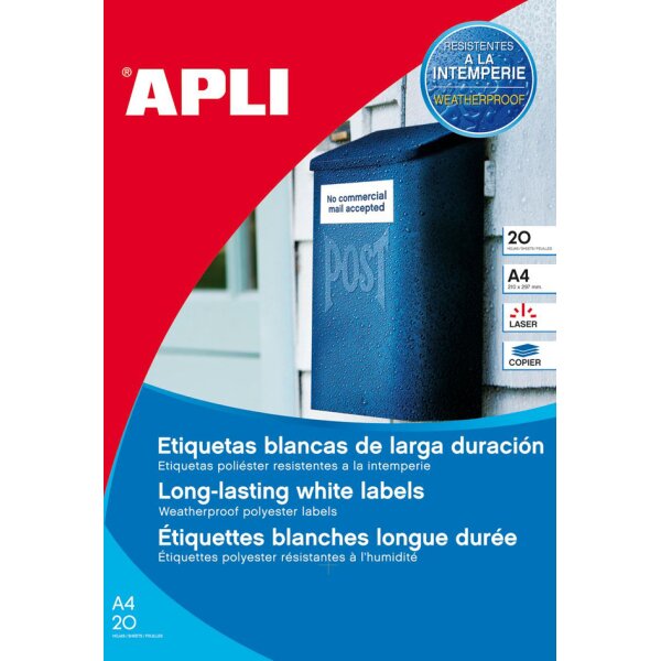 APLI Wetterfeste Folien-Etiketten, 99,1 x 67,7 mm, weiss