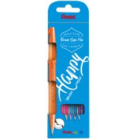 PentelArts Faserschreiber Brush Sign Pen, 4er Etui, Colour