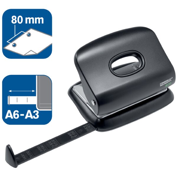 Rapid Perforateur ECO capacité: 20 feuilles, noir