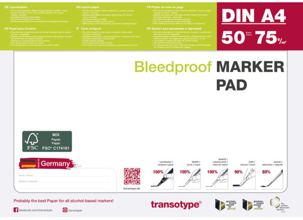 transotype Bloc pour marqueur, A2, 75 g/m2, 50 feuilles