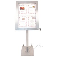 Securit Vitrine daffichage LED STAINLESS STEEL, 4x feuilles