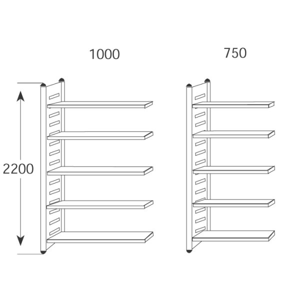 kerkmann Rayonnage M2, 5 tablettes, (L)750 x (H)2.200 mm
