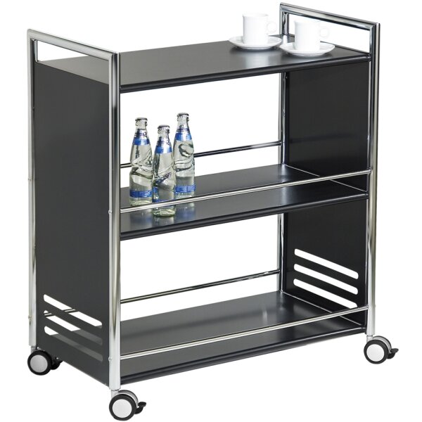 kerkmann Chariot de service, en acier, 3 &eacute;tages, noir/chrome